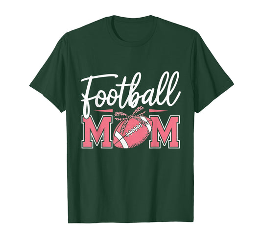 Football Mom Breast Cancer Awareness Pink Ribbon Leopard Mom T-Shirt