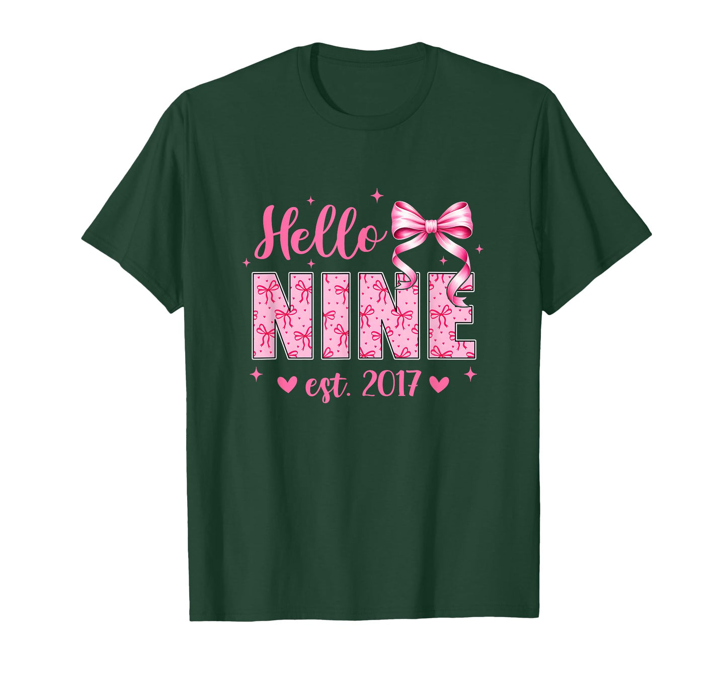 Hello Nine Est 2017 Coquette Bow 9Th Birthday Girl 9 Years T-Shirt