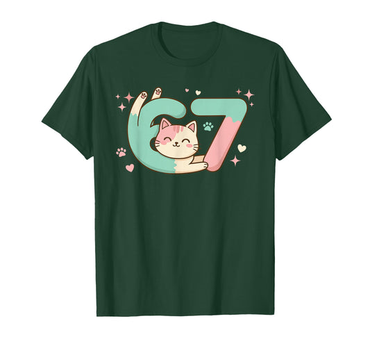 67 Funny Cute Cat Six Seven Meme Gen Z Alpha Humor Lovers T-Shirt
