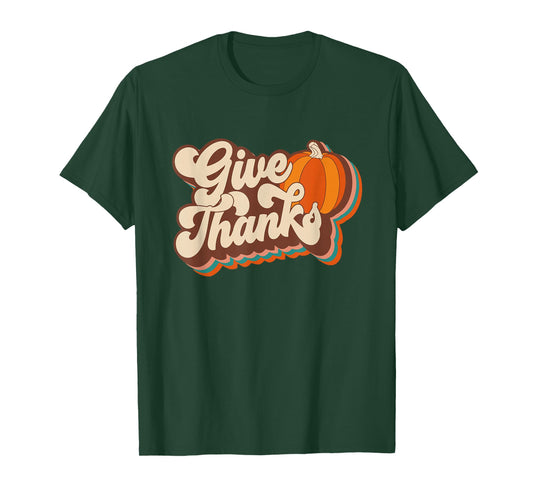 70s Style Groovy Retro Give Thanks Pumpkin Fall Aesthetic T-Shirt