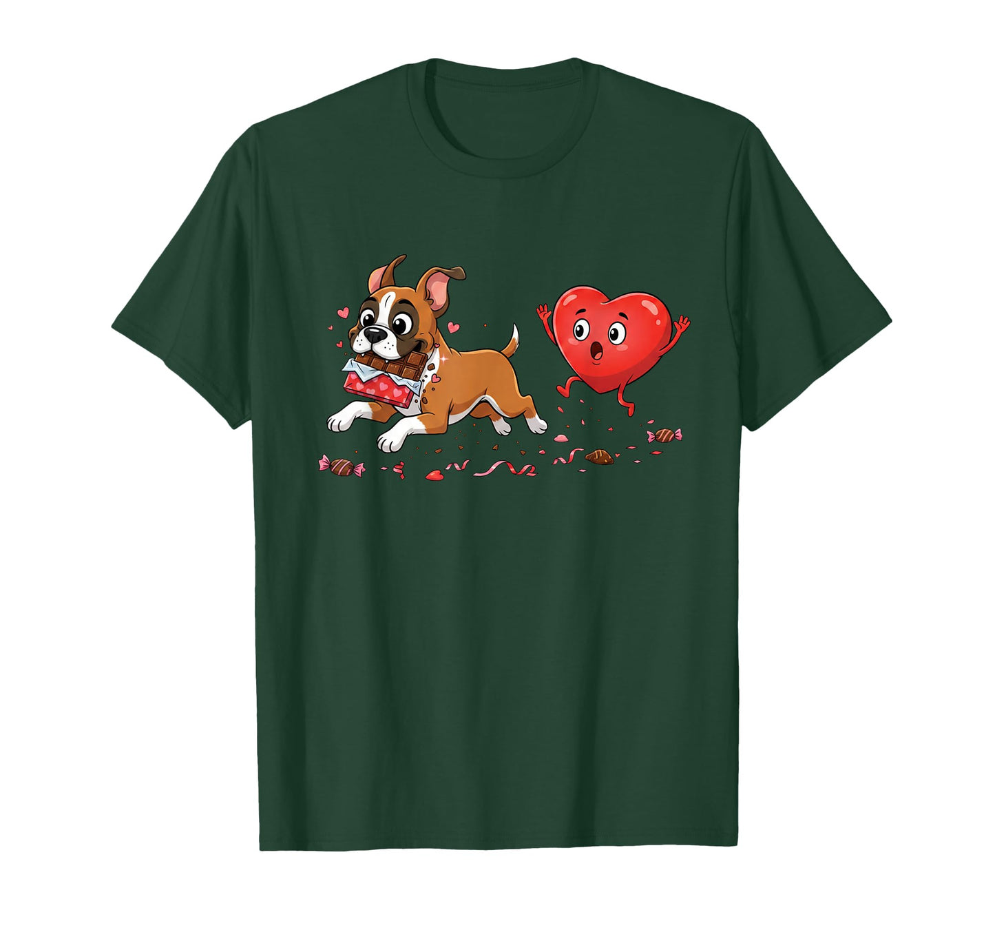 Funny Boxer Dog Heart Chocolate Valentine Womens Mens Kids T-Shirt
