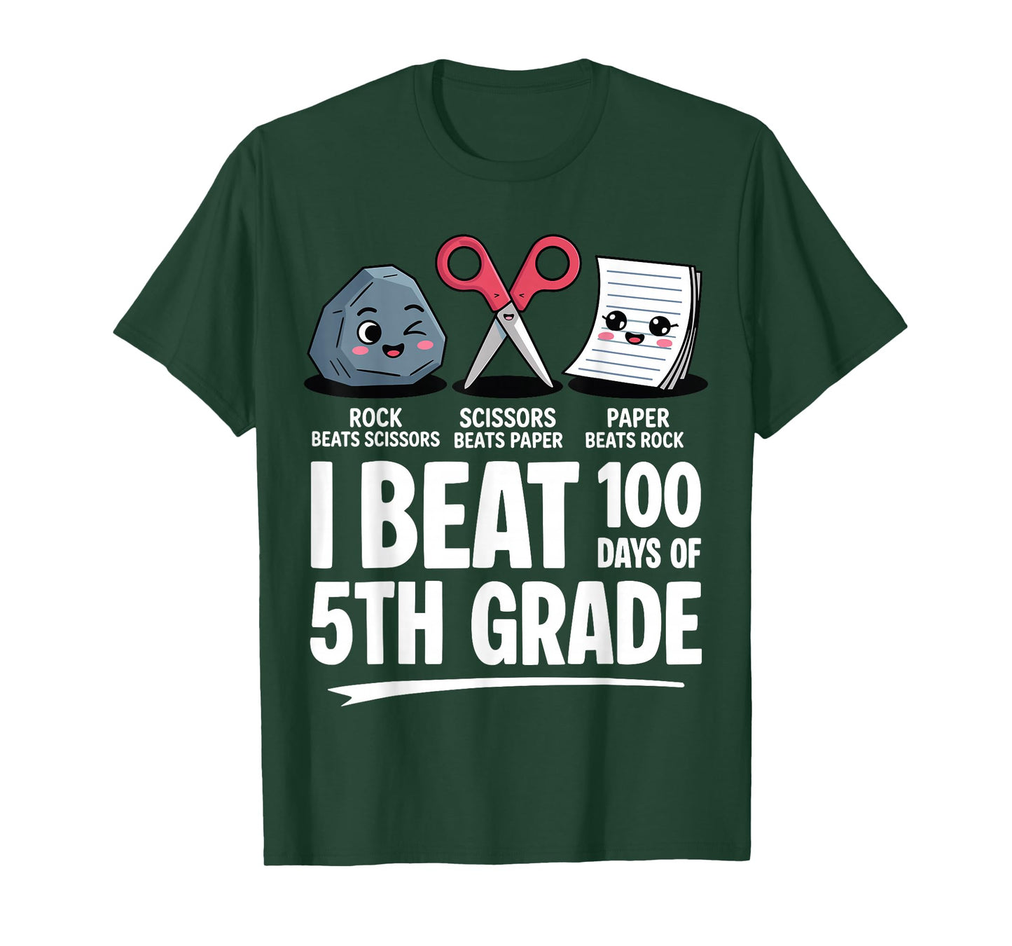 I Beat 100 Days of 5th Grade Rock Paper Scissor Kids 100th T-Shirt