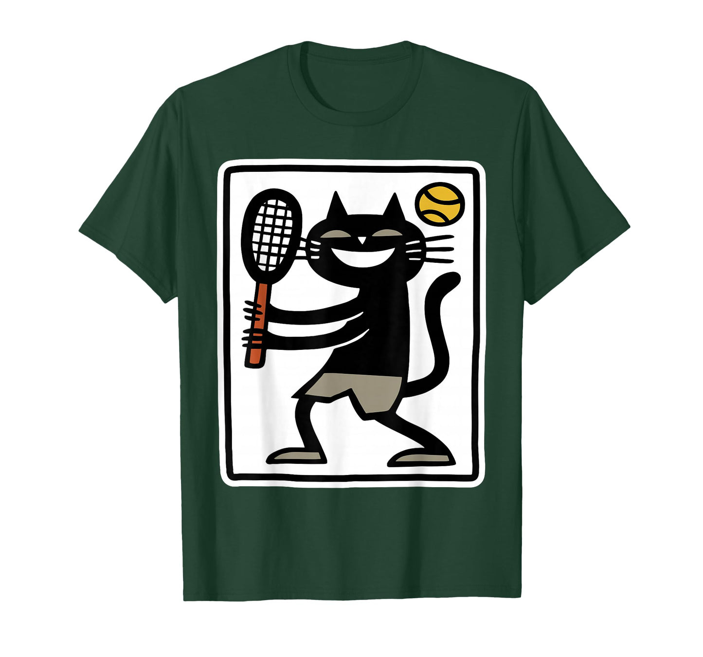 Black Cat Playing Tennis Funny Sports Retro Design T-Shirt