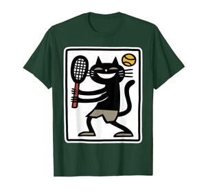 Black Cat Playing Tennis Funny Sports Retro Design T-Shirt