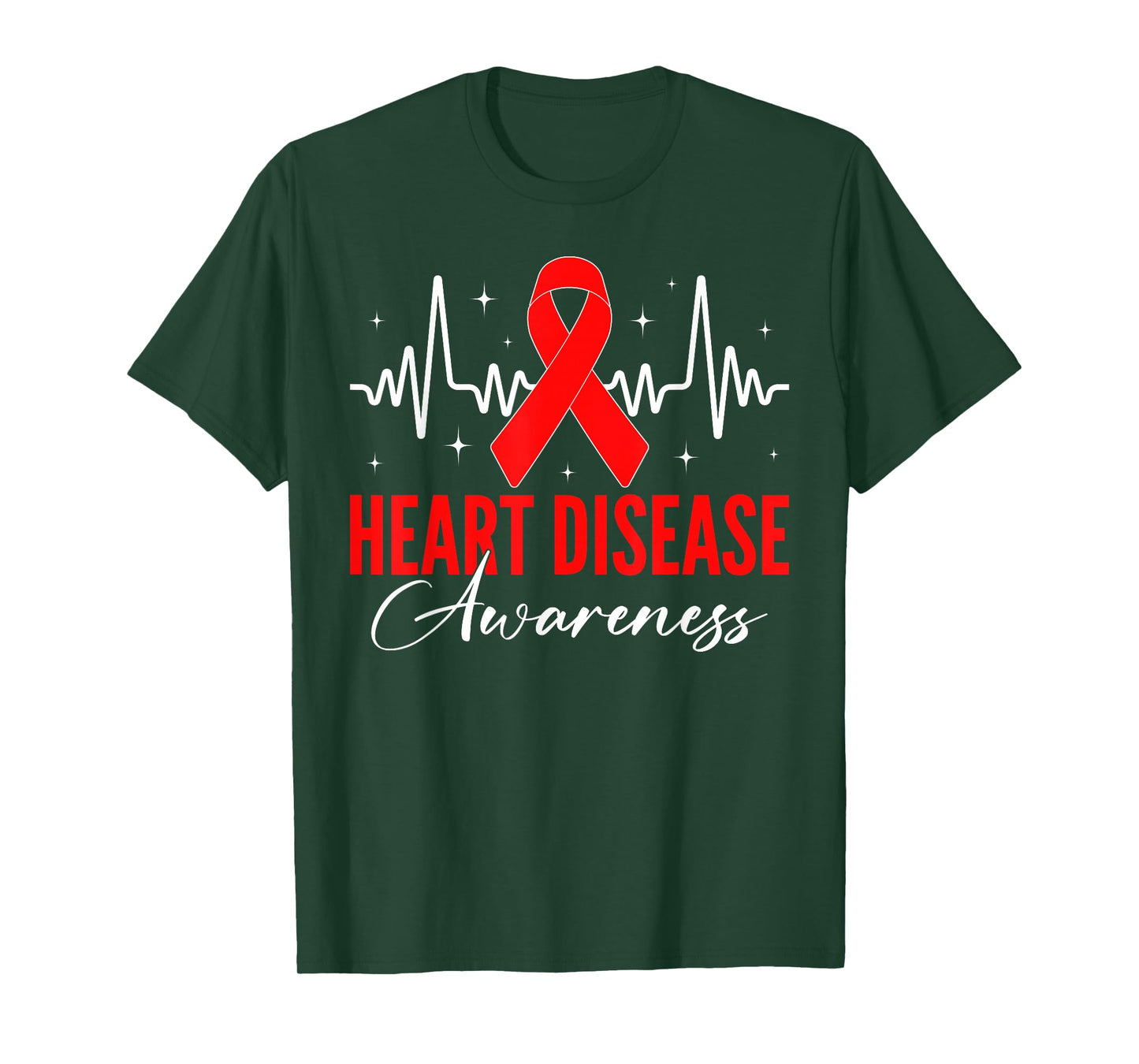 Heart Disease Awareness Day Warriors Red Ribbon Heartbeat T-Shirt