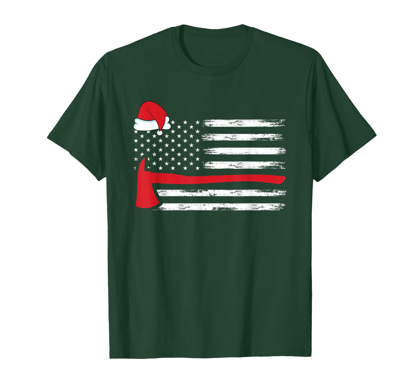 Fireman Santa American Flag Xmas Firefighter Christmas T-Shirt