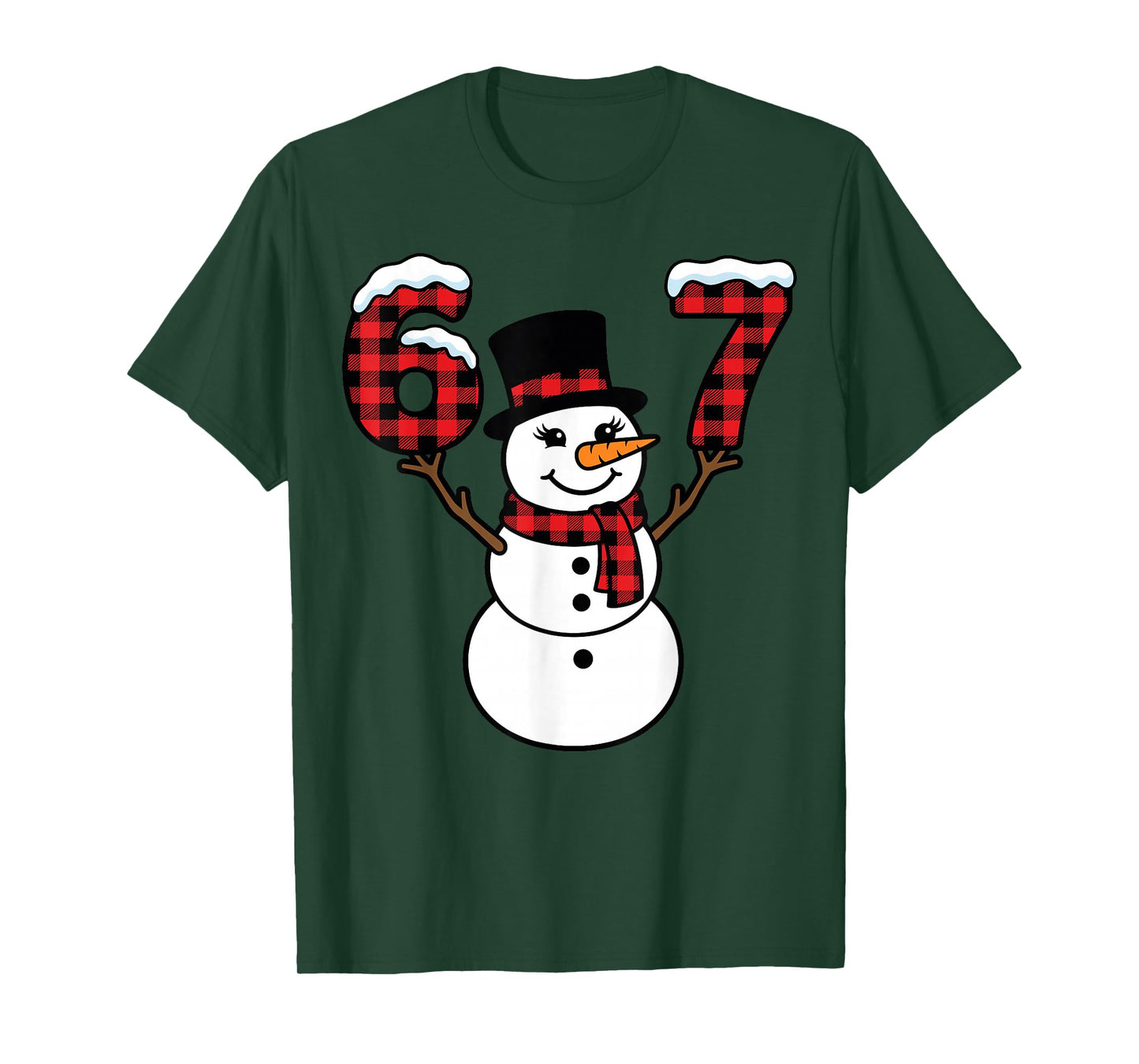 Snowman Buffalo Plaid 67 Cute Winter Number T-Shirt