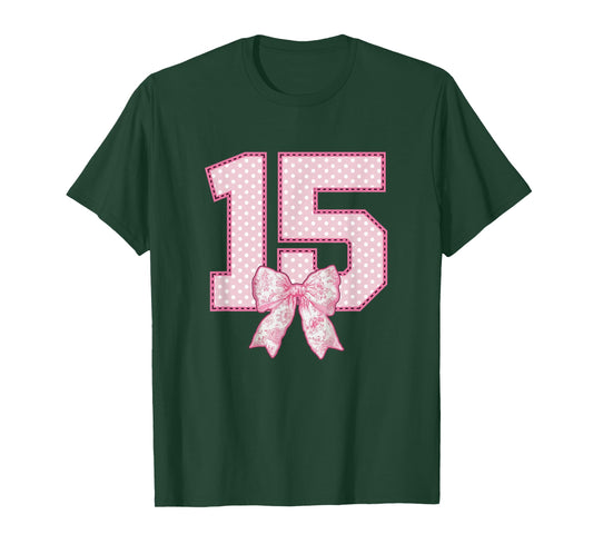 15th Birthday Shirt Girls Coquette Bow 15 Year Old Birthday T-Shirt
