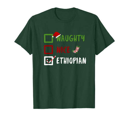 Naughty Nice Ethiopian Funny Ethiopia Christmas Santa T-Shirt