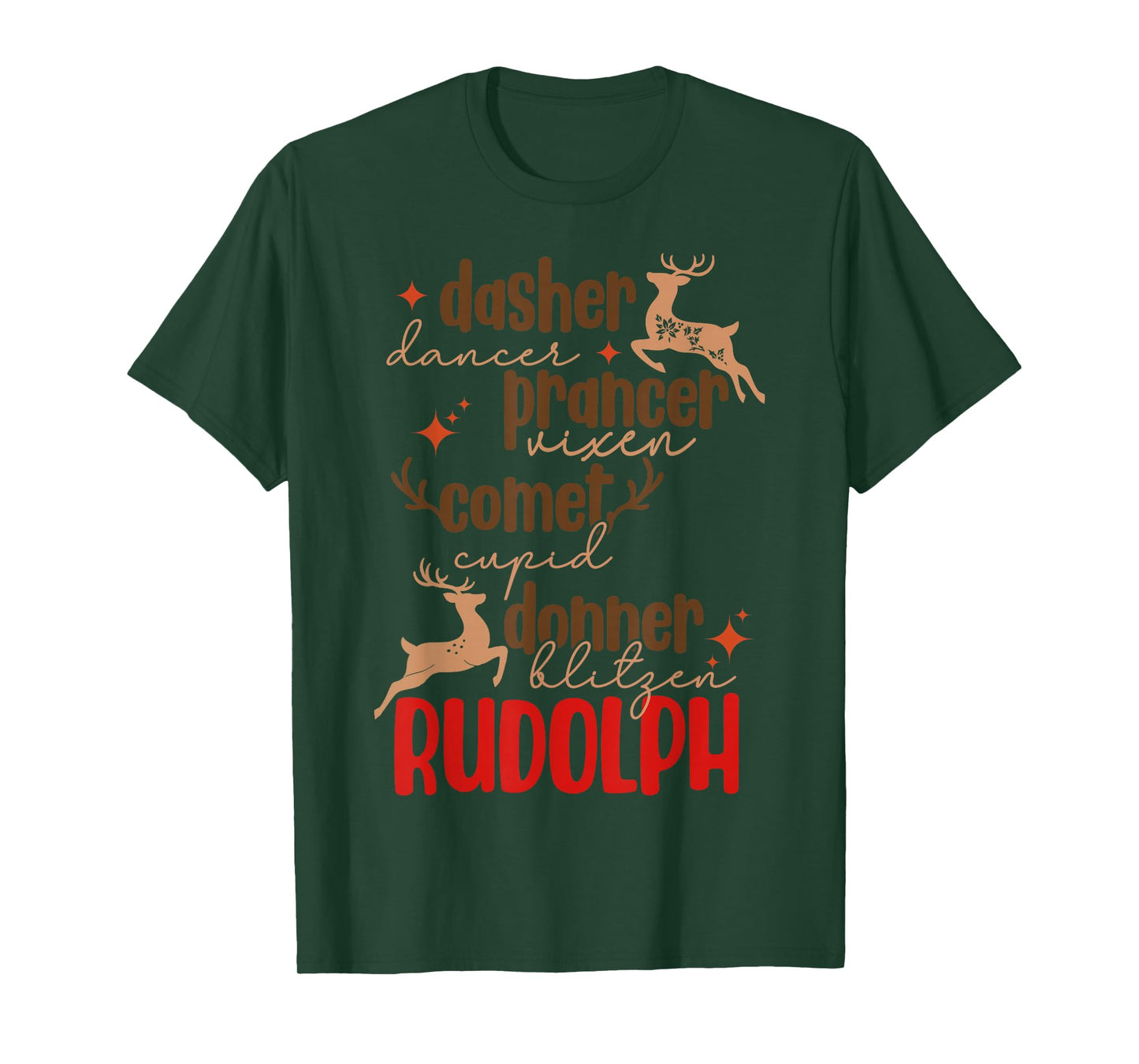 Funny Santa Christmas Reindeer Name List Men Womens Kids T-Shirt