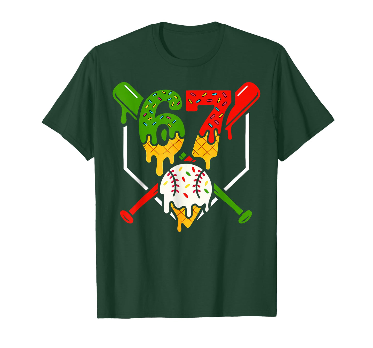 Six Seven 67 Baseball Ice Cream Drip Cool Gen Alpha Slang T-Shirt