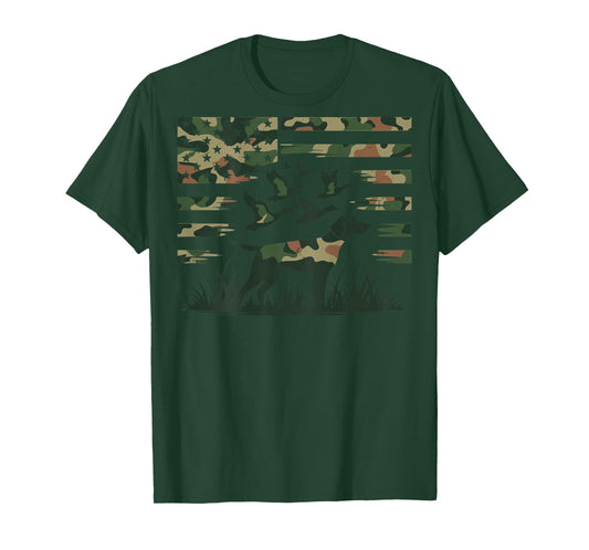Youth Camo Mallard Duck Hunting Dog Camouflage American Flag T-Shirt