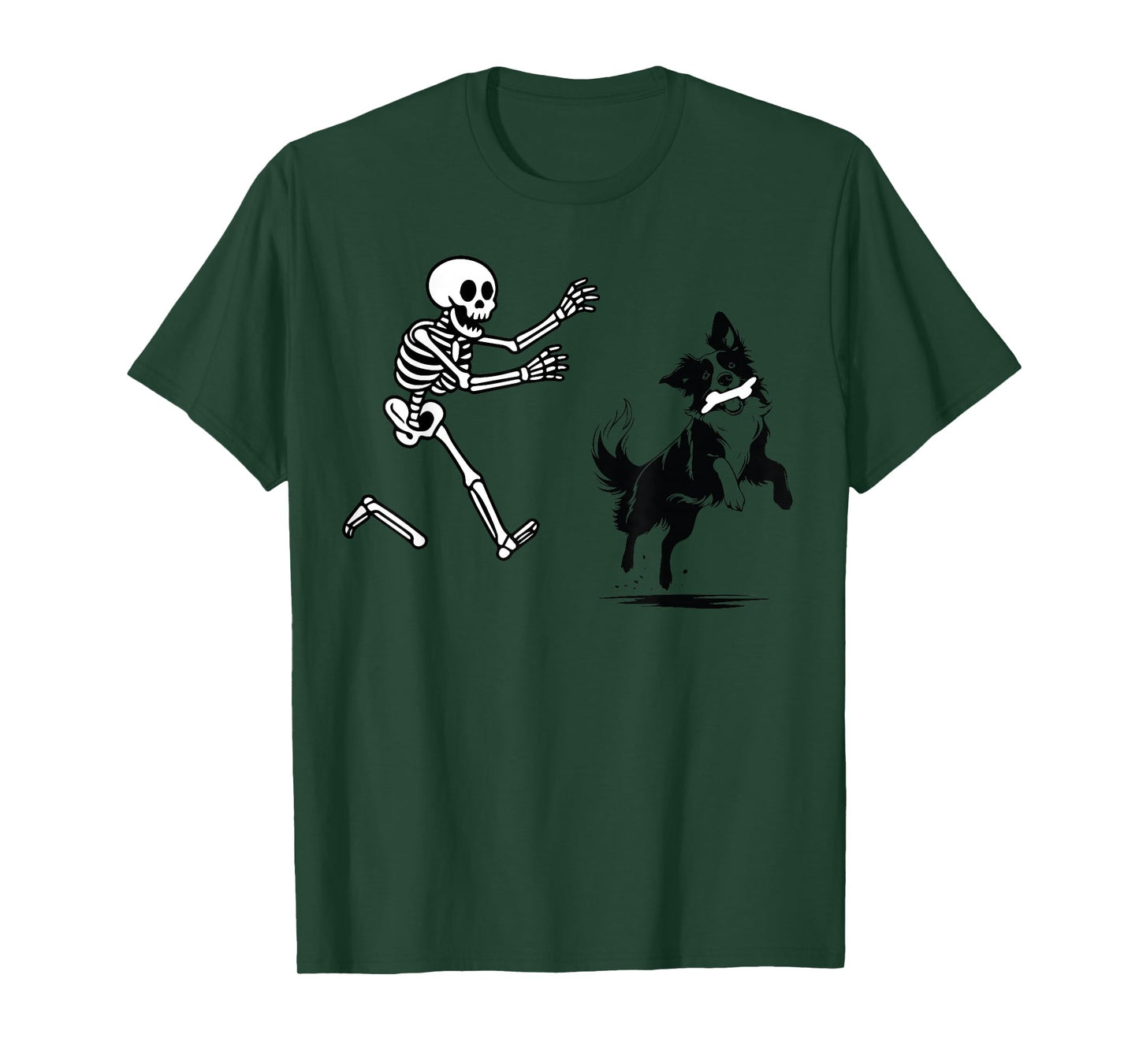 Funny Border Collie Running Skeleton Halloween T-Shirt