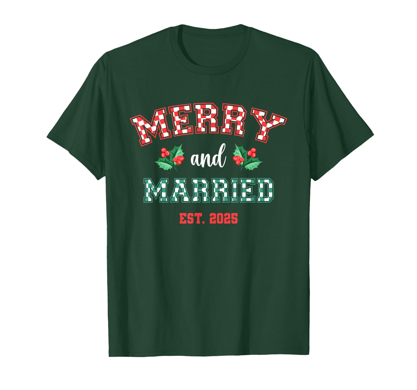 Merry and Married Christmas Newlywed Matching Couple Wedding T-Shirt