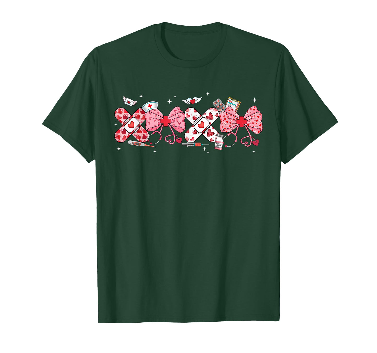 Valentine Nurse XOXO Pink Bow Stethoscope RN PCT CNA Women T-Shirt