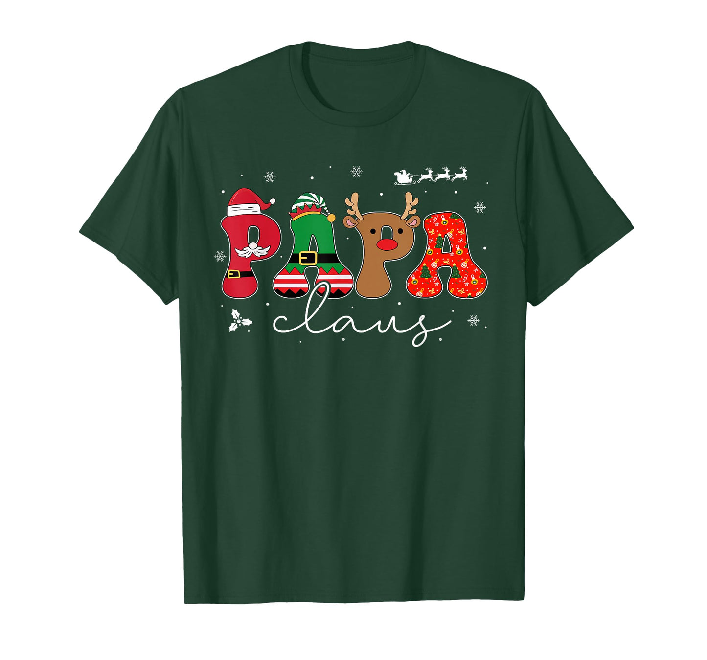 Papa Claus Shirt Christmas Lights Pajama Family Matching T-Shirt