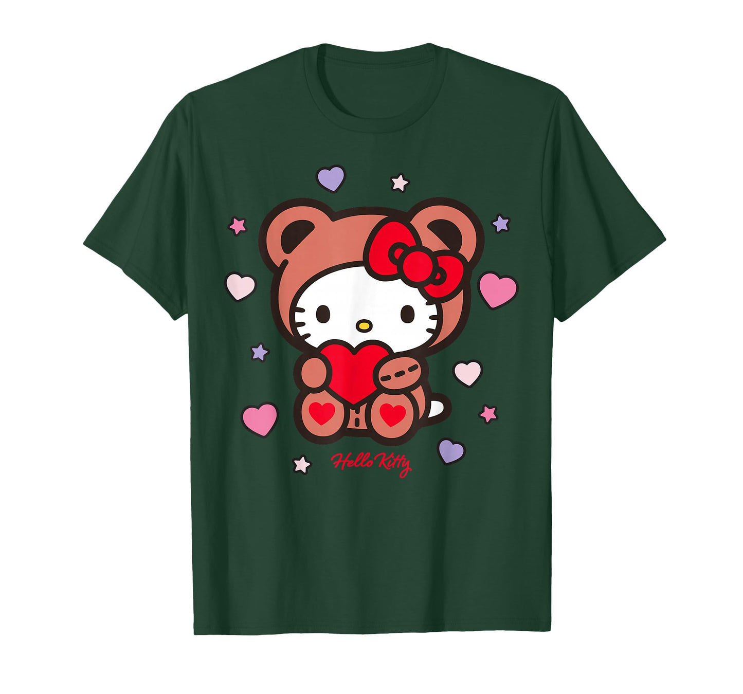 Hello Kitty Valentines Day Bear Costume Surrounded by Hearts T-Shirt