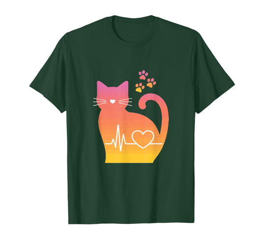 Cat Heartbeat Love Paw Cute Cat Lover T-Shirt