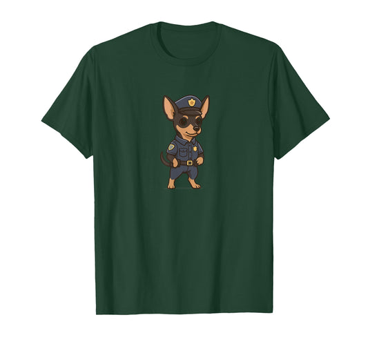 Min Pin Miniature Pinscher Police Cop - Funny Dog Mom Dad T-Shirt