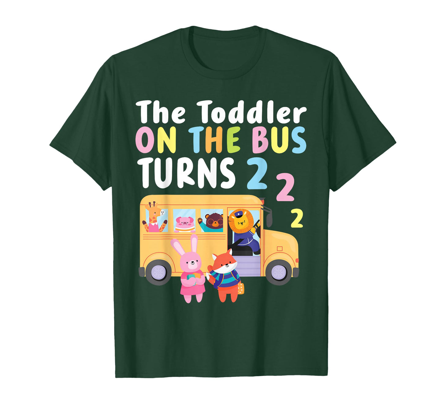 The Toddler On The Bus Turns Two Years Cute Animal Birthday T-Shirt