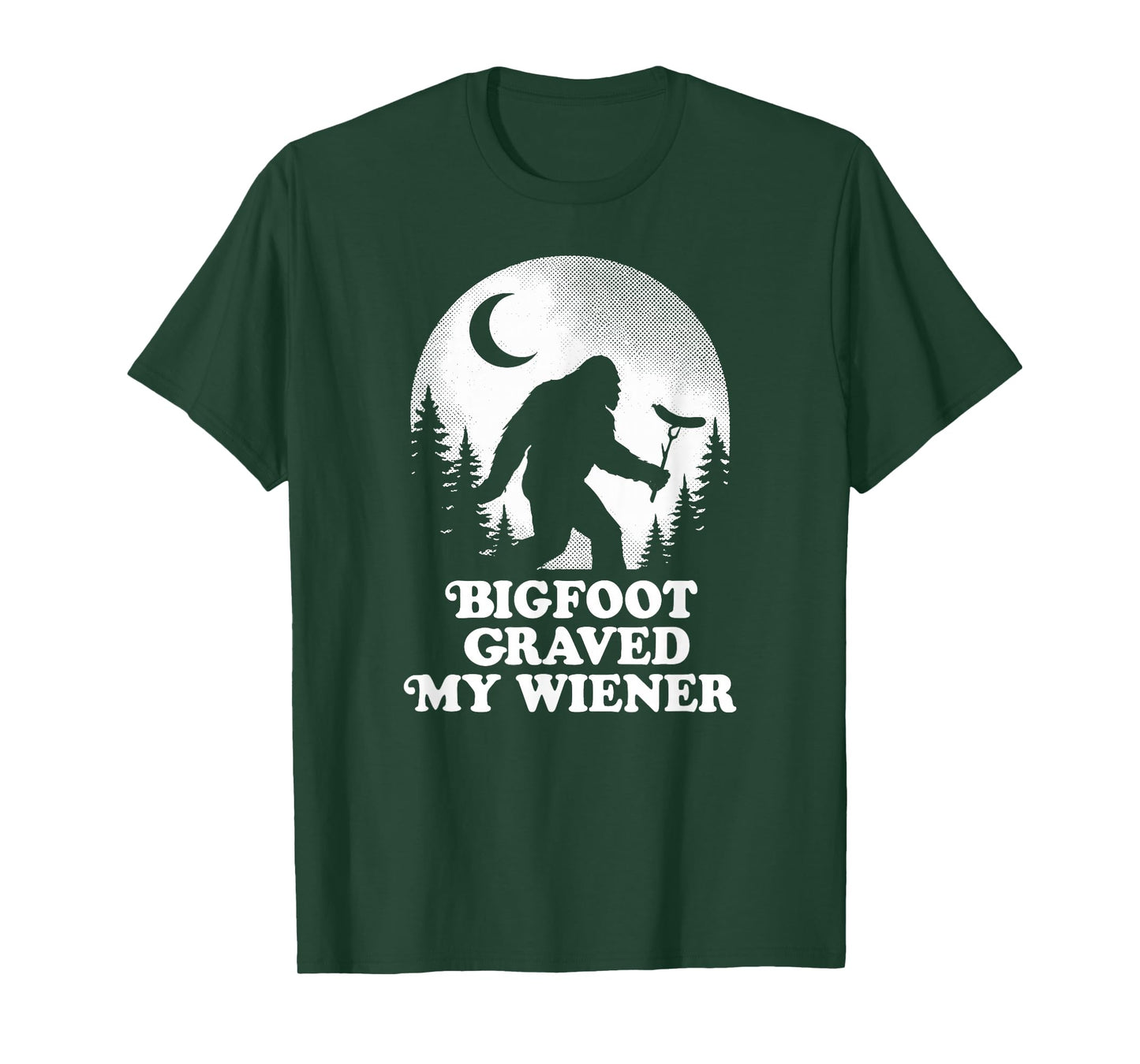 Funny Bigfoot Grabbed My Wiener Retro Sasquatch Moon T-Shirt