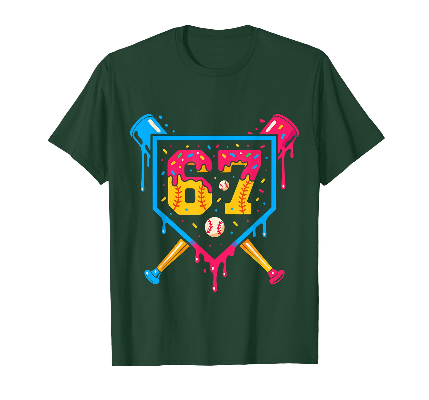 Baseball Ice Cream Drip Number 67 Player 67th Birthday T-Shirt