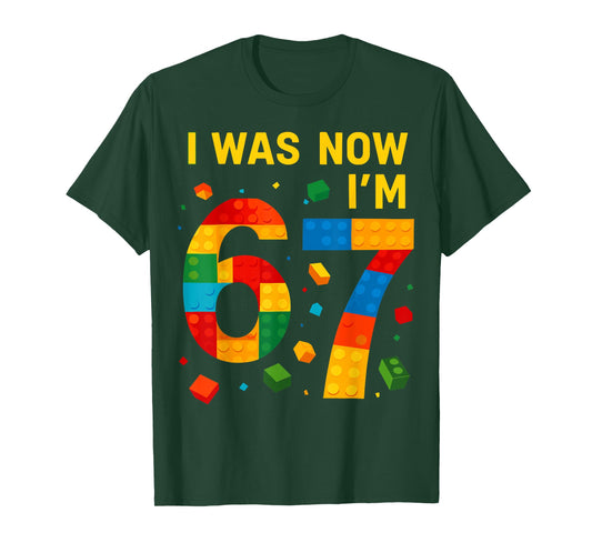 I was 6 Now I'm 7 Building Blocks 7th Birthday Kids T-Shirt