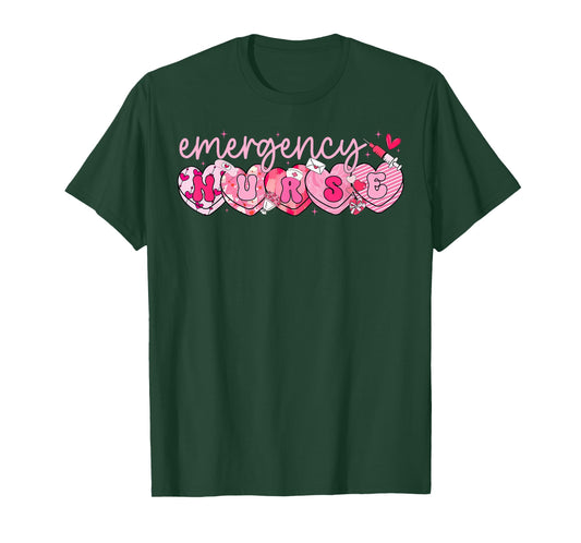 Valentine Emergency Department Nurse Hearts ER RN ED T-Shirt
