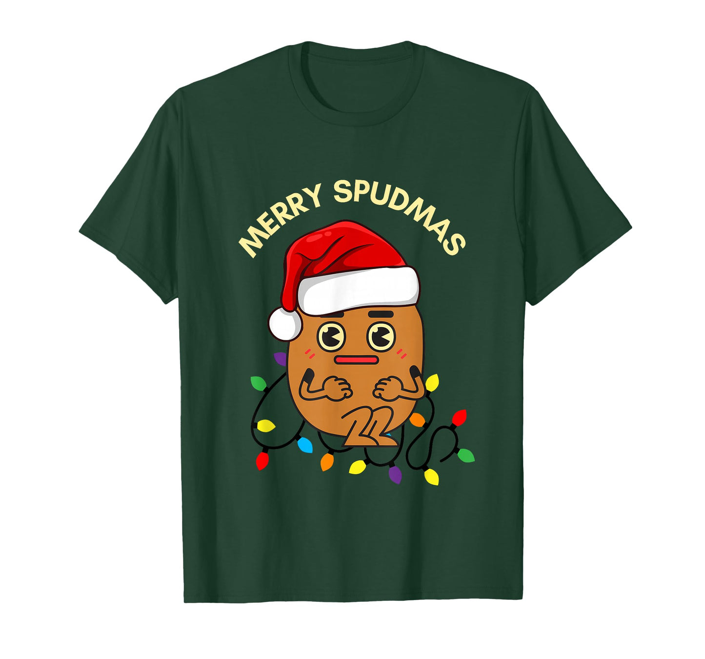 Merry Spudmas Funny Potato Santa Holiday Lights Christmas T-Shirt