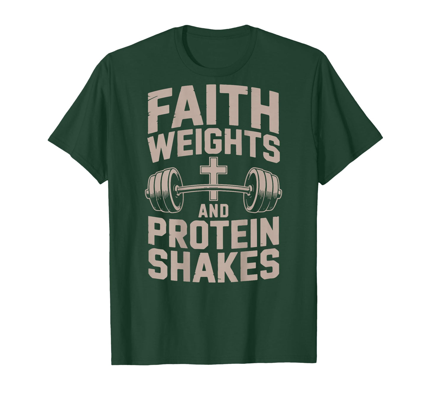 Faith Weights & Protein Shakes Jesus Christian Workout Cross T-Shirt