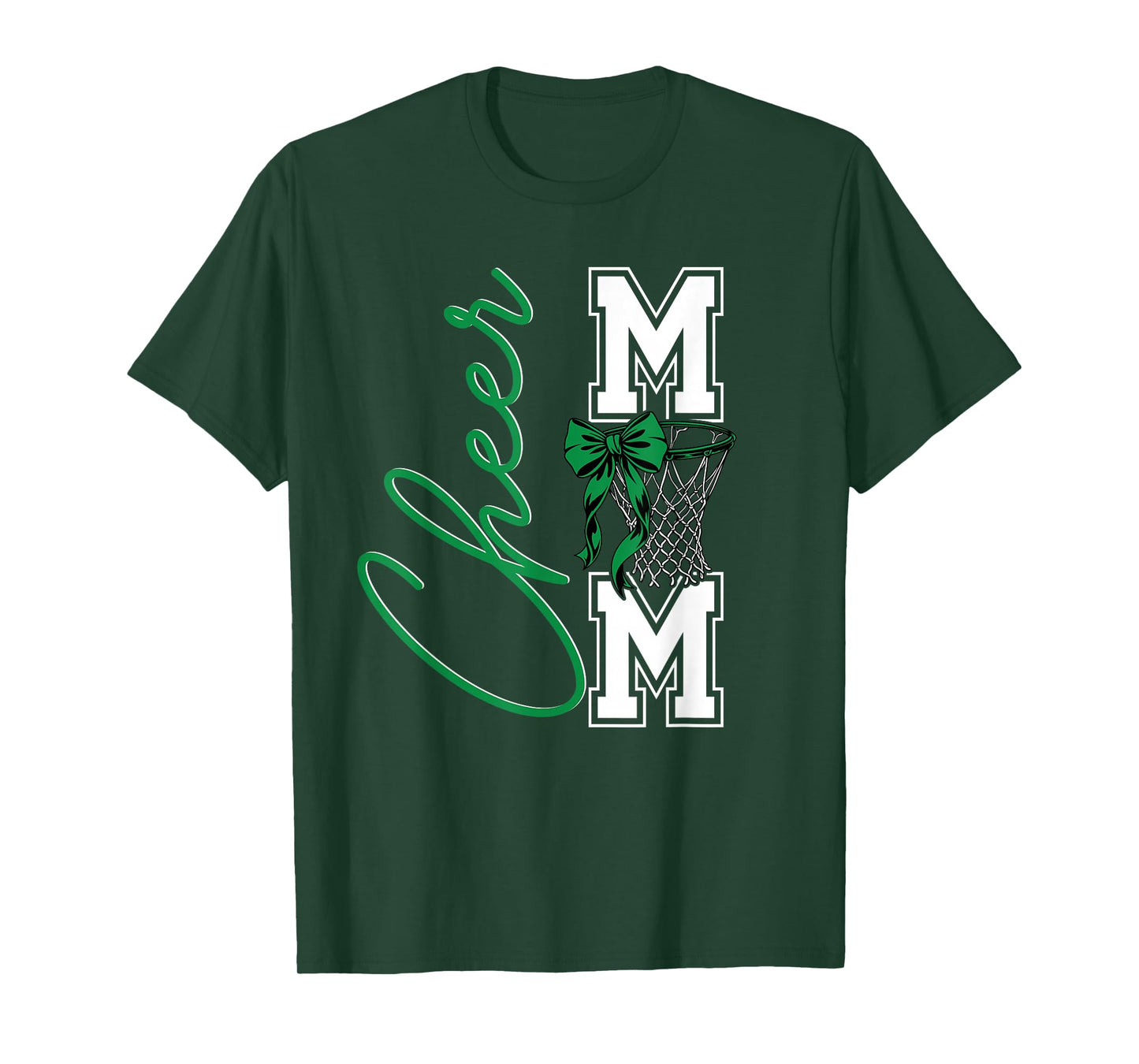 Basketball Game Cheerleading Sport Cheer Mom Mama Bow Green T-Shirt