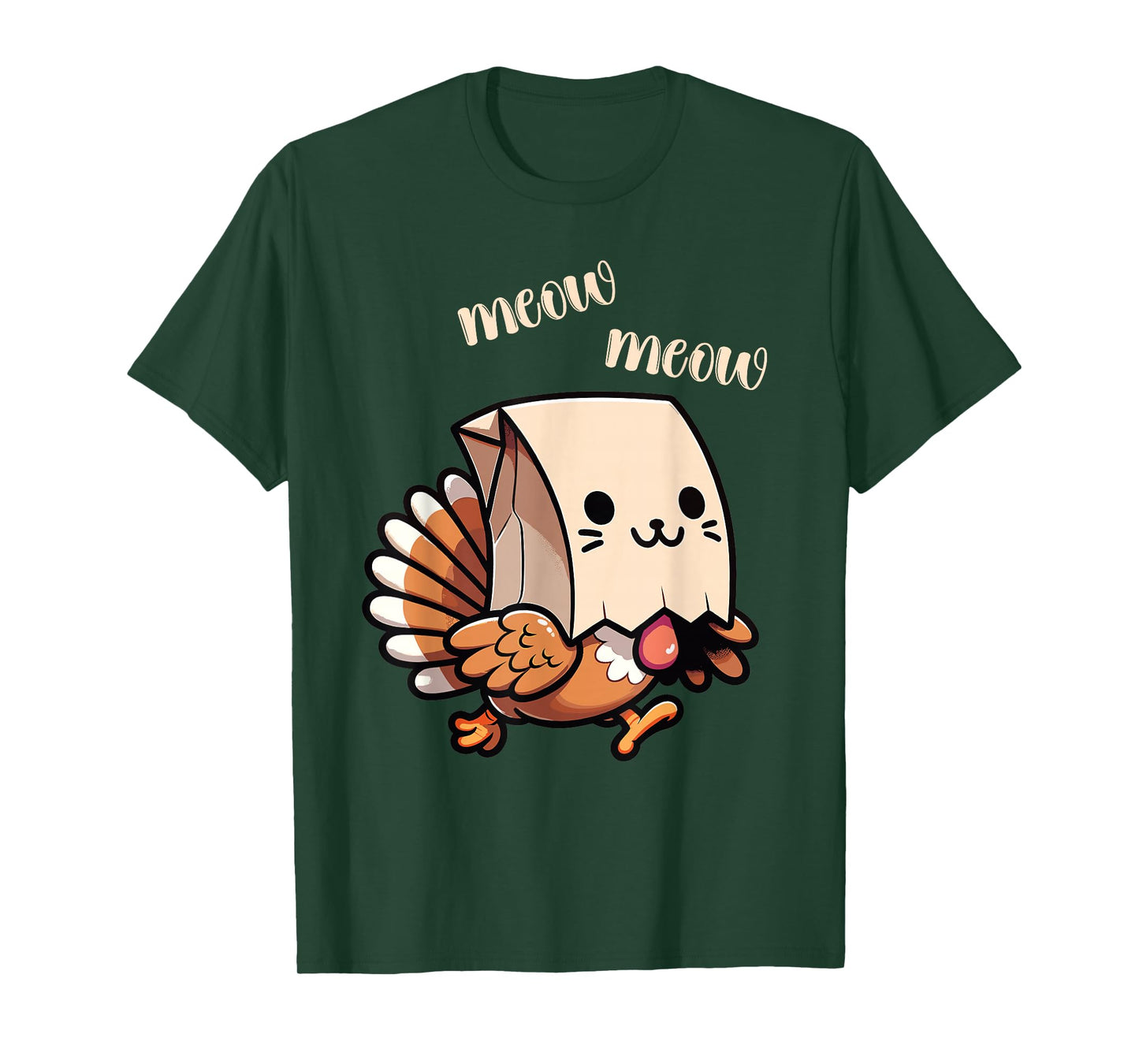 Funny Thanksgiving Fake Cat Meow with Turkey Men Women Kids T-Shirt