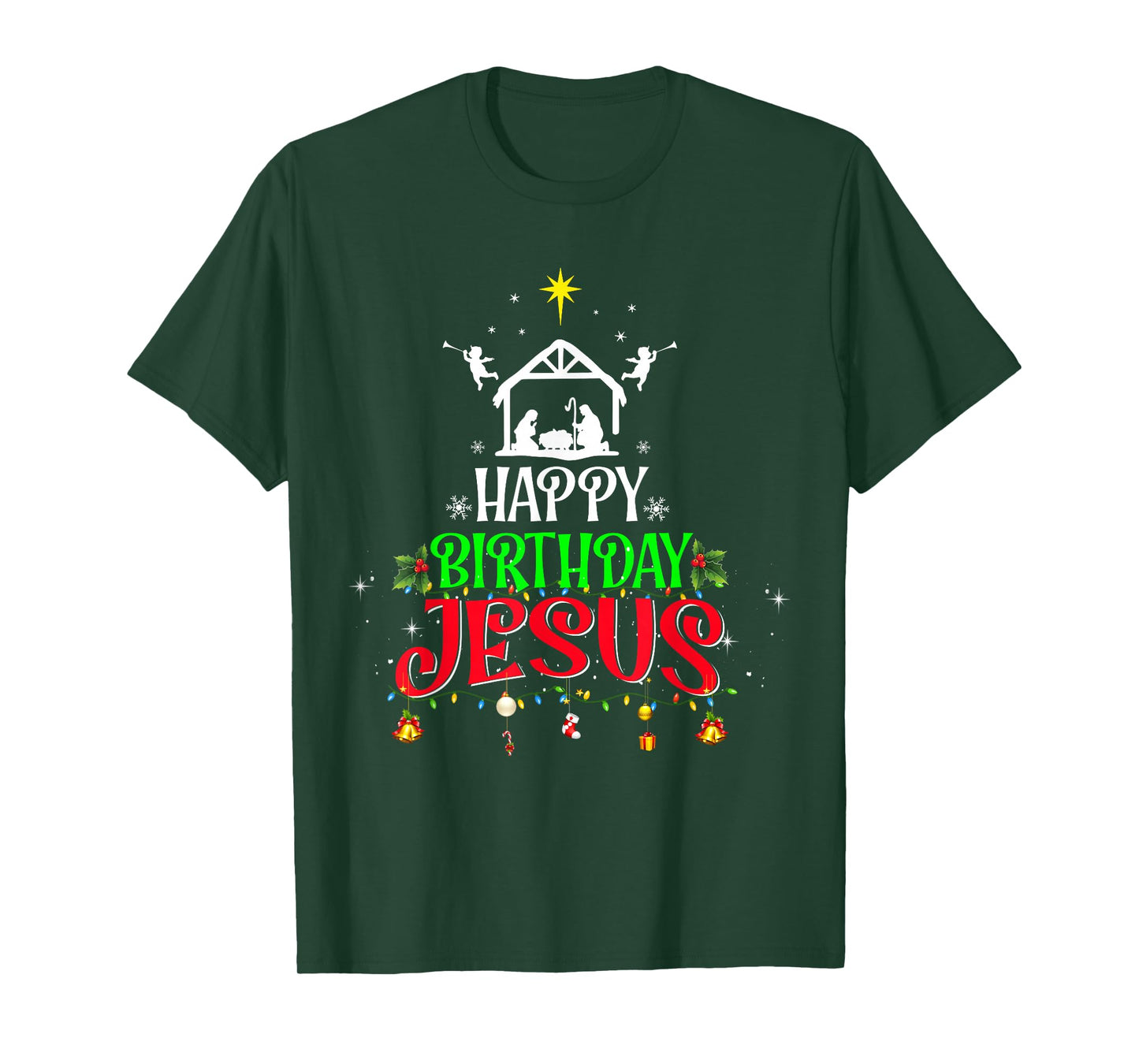 Christian Tree Christmas Happy Birthday Jesus Women Men Kids T-Shirt