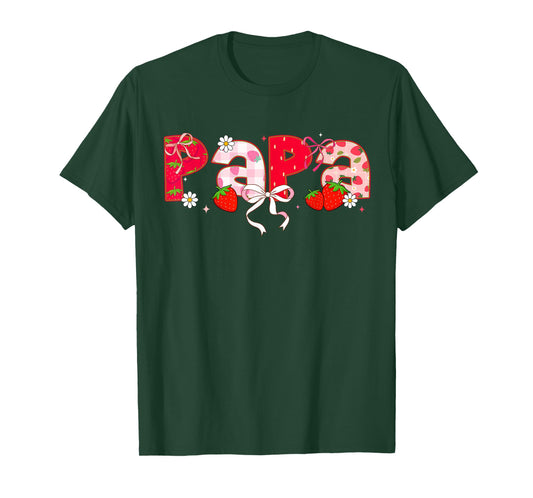 Strawberry papa Coquette Bow First Birthday T-Shirt