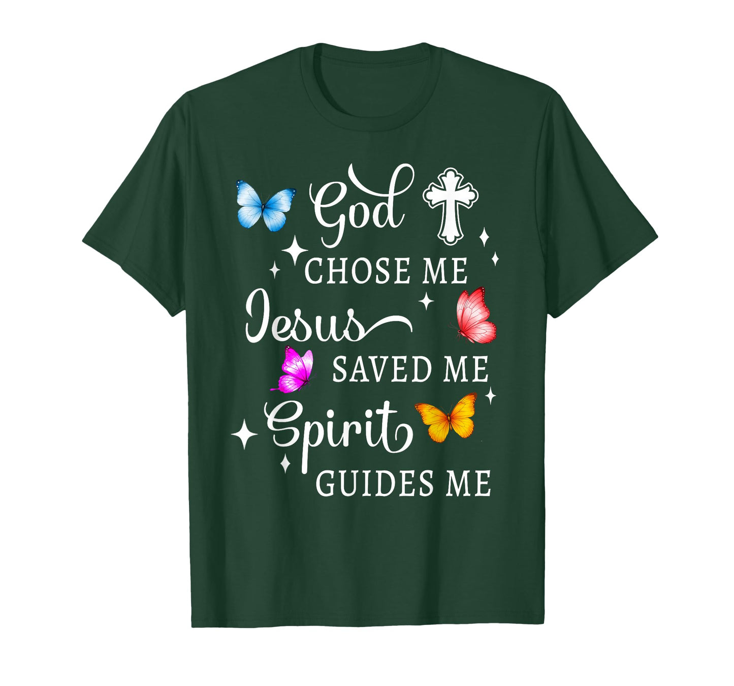 Christian God Chose Me Jesus Saved Stars and Butterflies T-Shirt