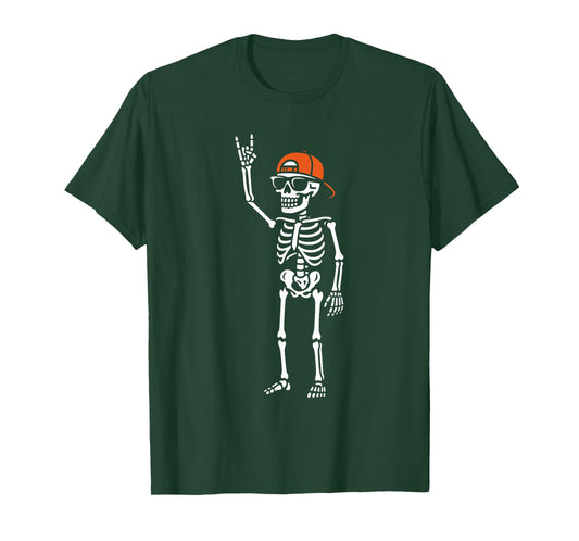 Skeleton Rock Music Men Women Kids Funny Halloween T-Shirt