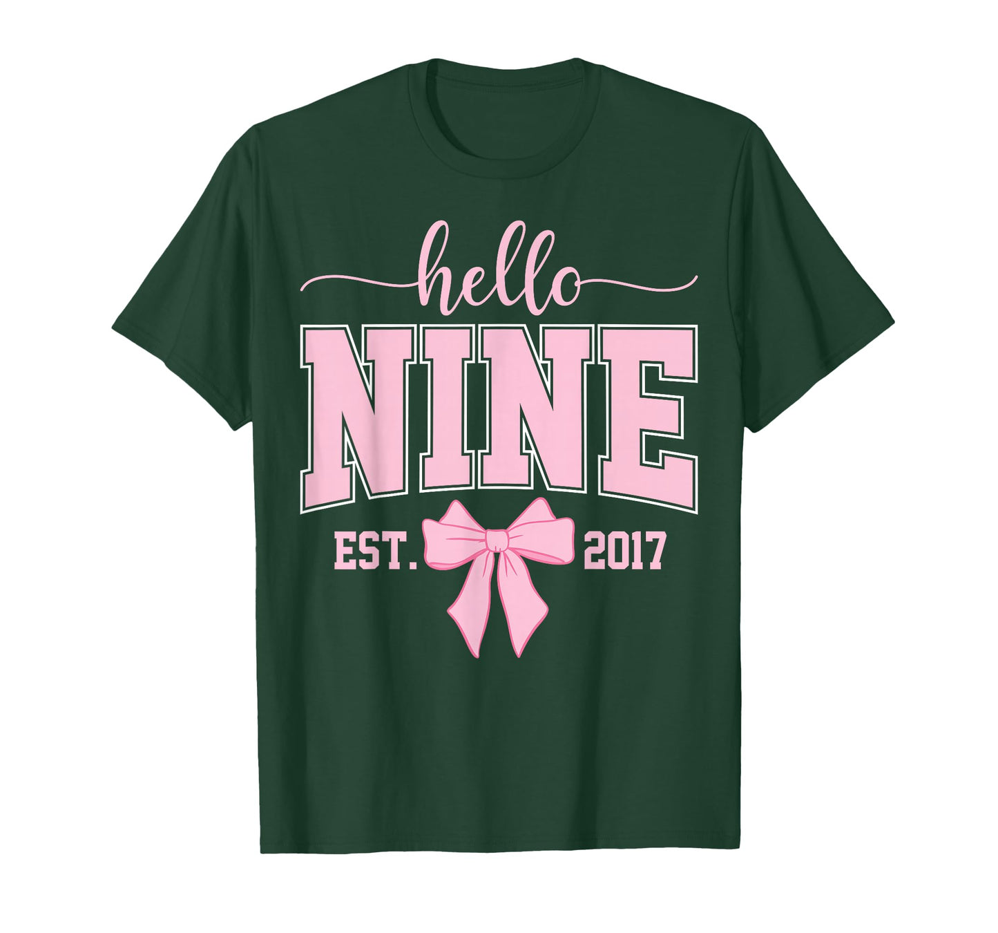 Hello Nine Est 2017 Coquette Bow 9th Birthday Girl T-Shirt