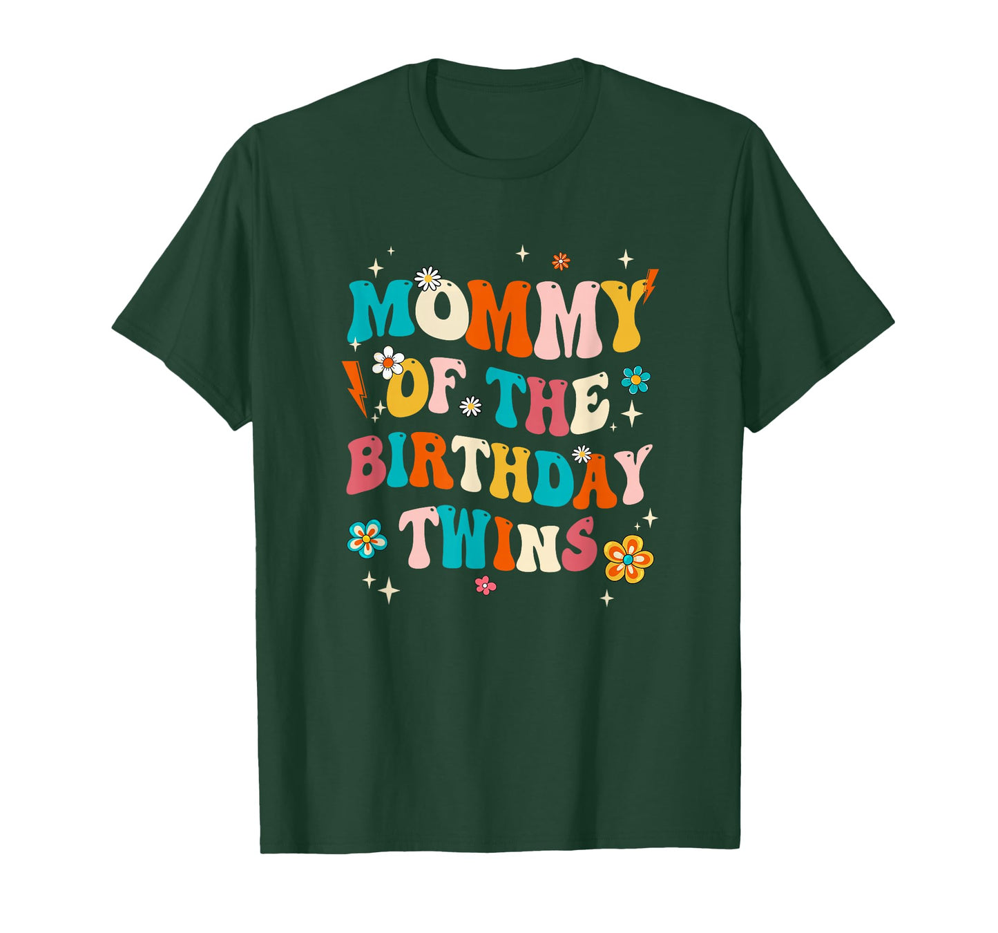 Mommy of The Birthday Twins Boys Girls Party Retro Bday T-Shirt