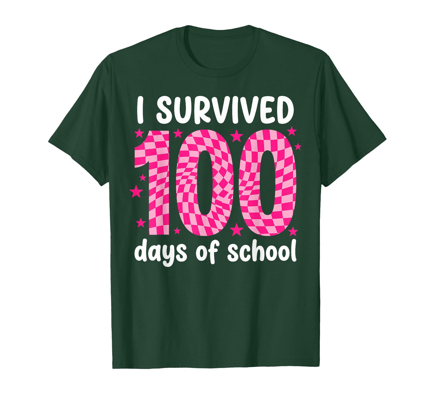 100 Days of School Pink Groovy Checkered Preppy Retro T-Shirt