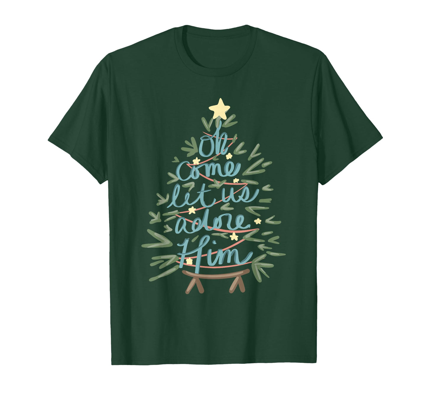 Vintage O Come All Ye Faithful Religious Christian Xmas Tree T-Shirt