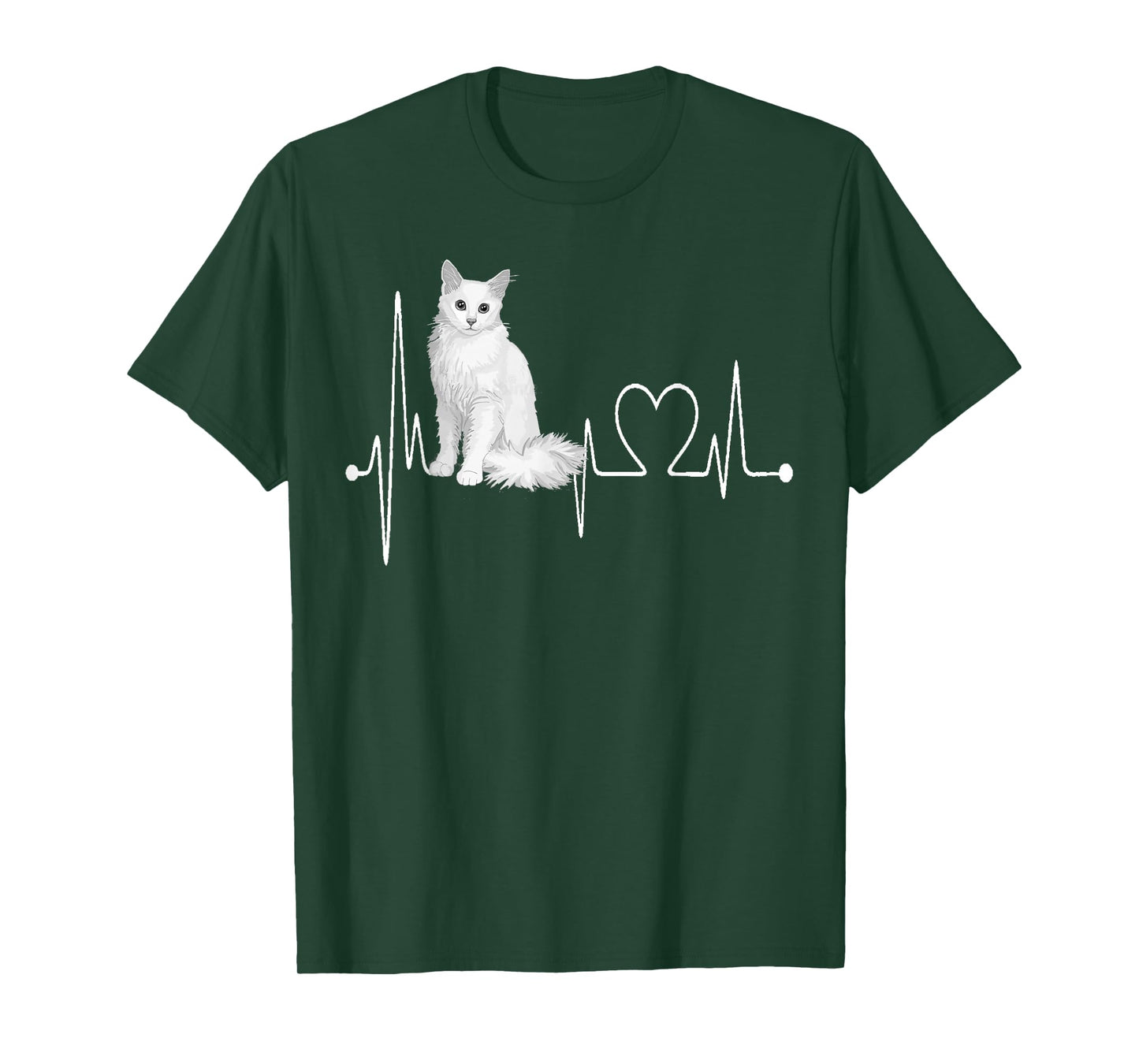 Turkish Angora Cat Heartbeat EKG Funny Cats & Kitten Lovers T-Shirt