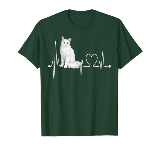 Turkish Angora Cat Heartbeat EKG Funny Cats & Kitten Lovers T-Shirt