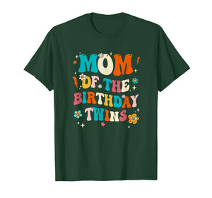 Mom of The Birthday Twins Boys Girls Party Retro Bday T-Shirt