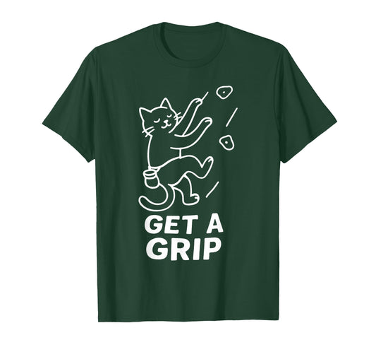 Funny Cat Rock Climbing Get a Grip T-Shirt