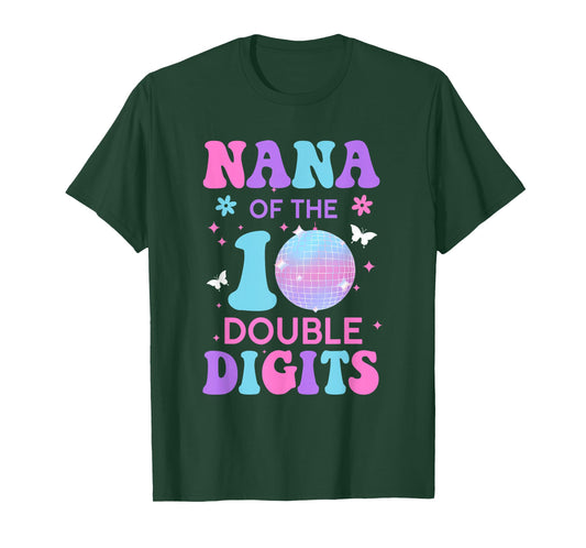 Nana of The Birthday Girl Double Digits Disco Ball 10th T-Shirt