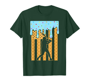 Baseball Drip Dripping Ice Cream Sport Player American Flag T-Shirt
