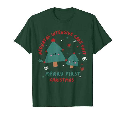 Cute Funny NICU Merry First Christmas Nurse Crew Squad Xmas T-Shirt
