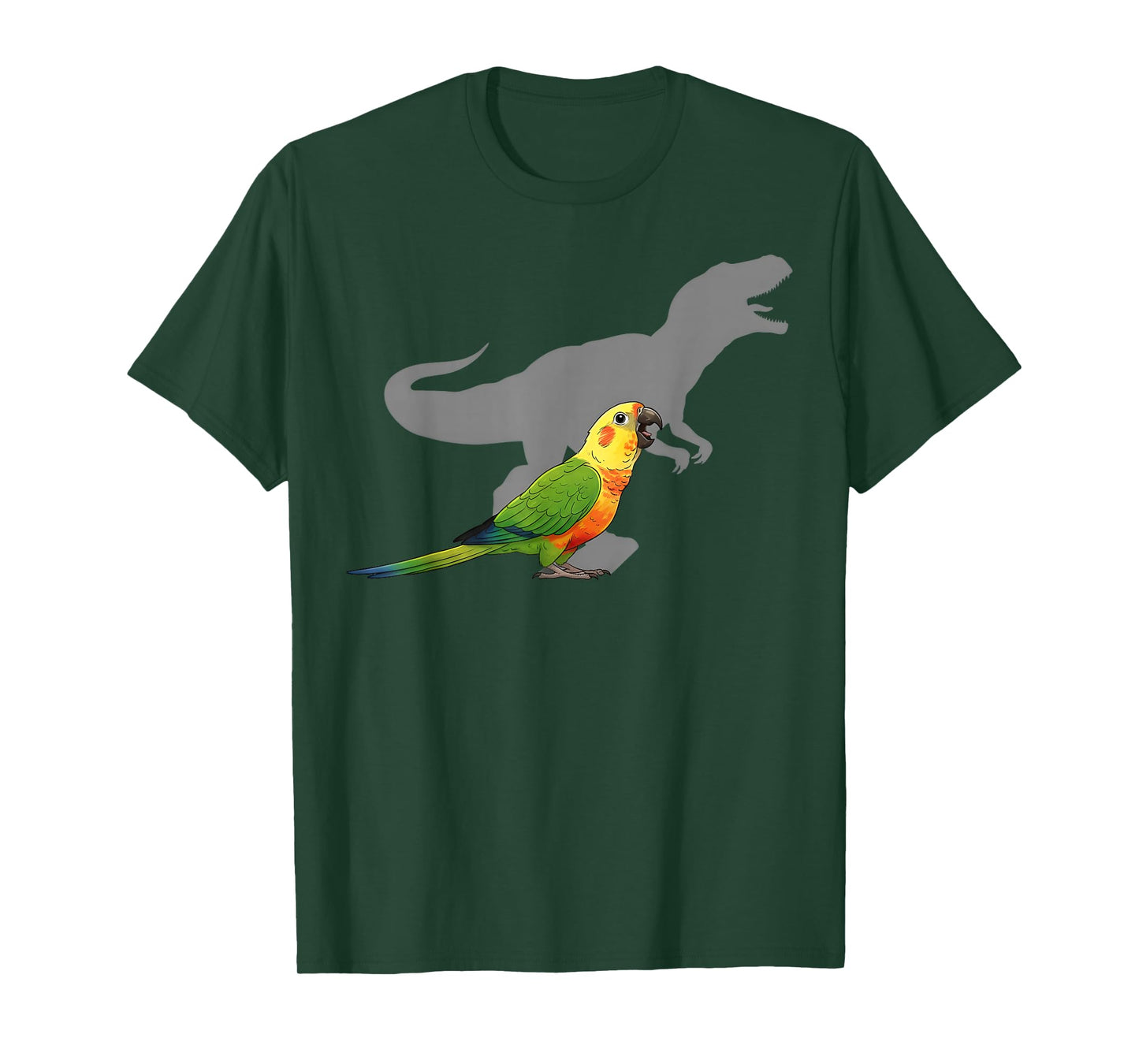 Jenday Conure with T rex Shadow Bird Lovers T-Shirt