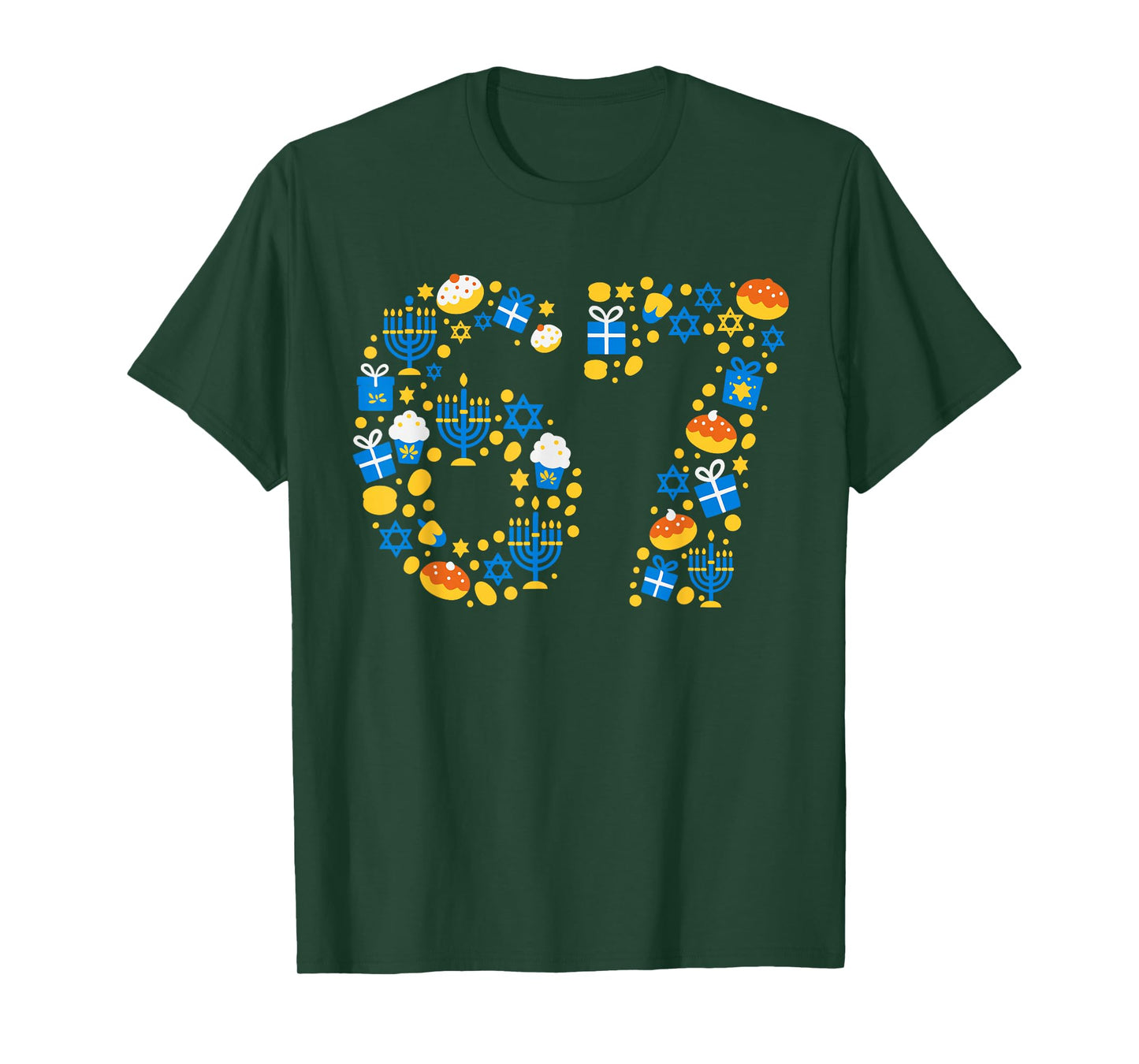 Hanukkah 67 Six Seven Meme Jewish Menorah Chanukah Pajama T-Shirt