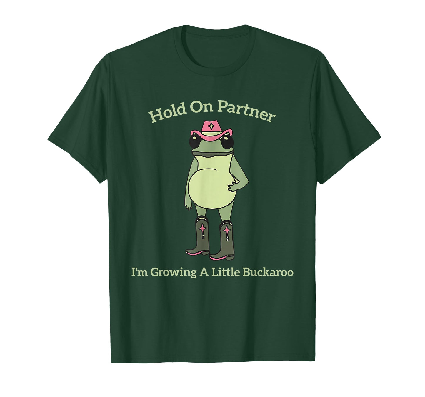 Hold On Partner I'm Growing A Little Buckaroo Frog Pregnancy T-Shirt